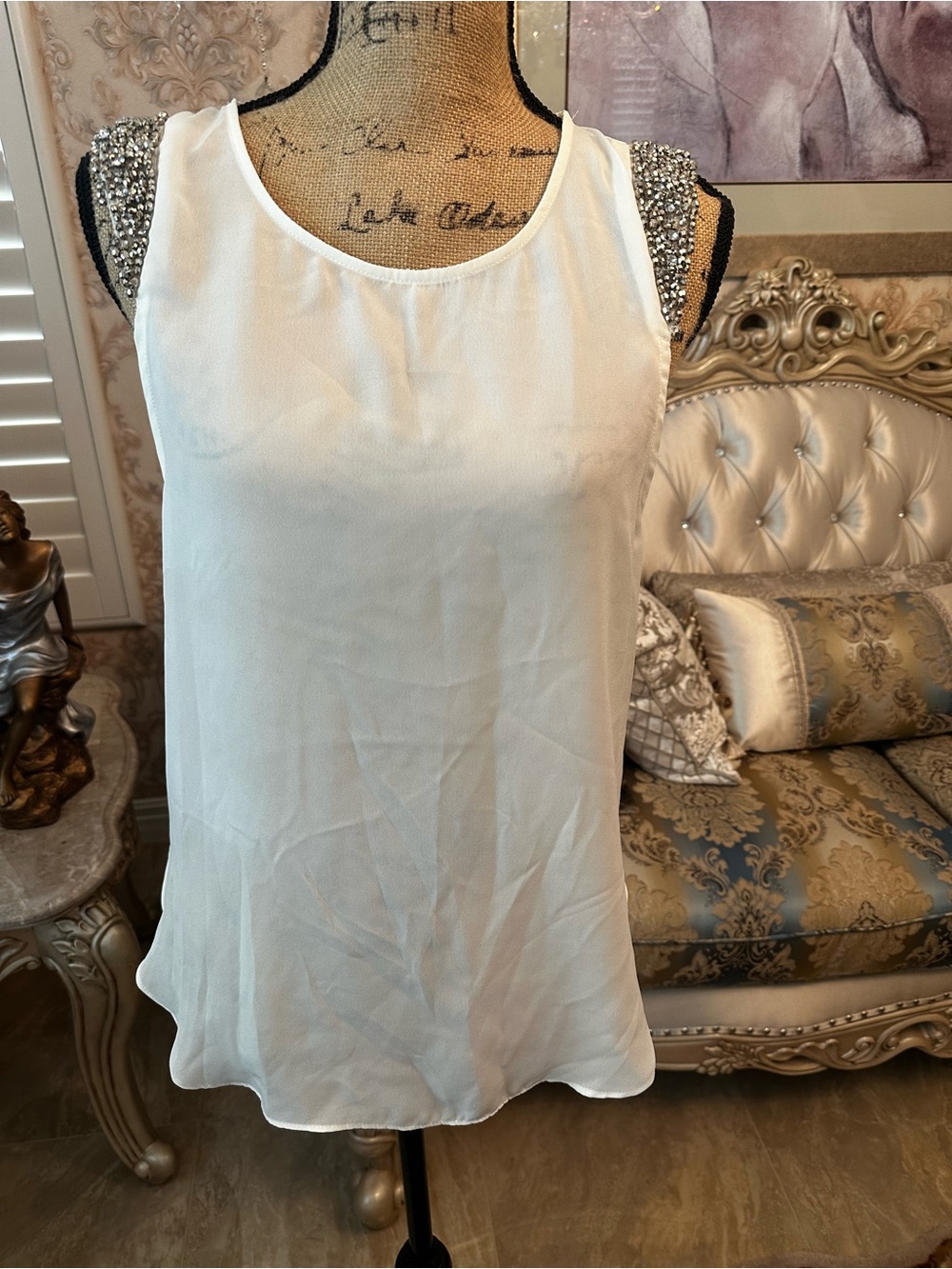 Socialite White Beaded Shoulder Tank Top